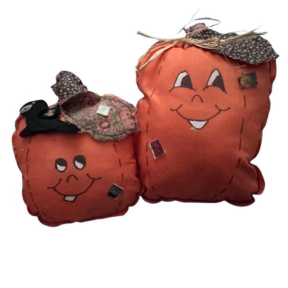 Vintage Fabric Pumpkin Décor Set of 4 – Primitive Handmade Fall Halloween - Picture 4 of 12
